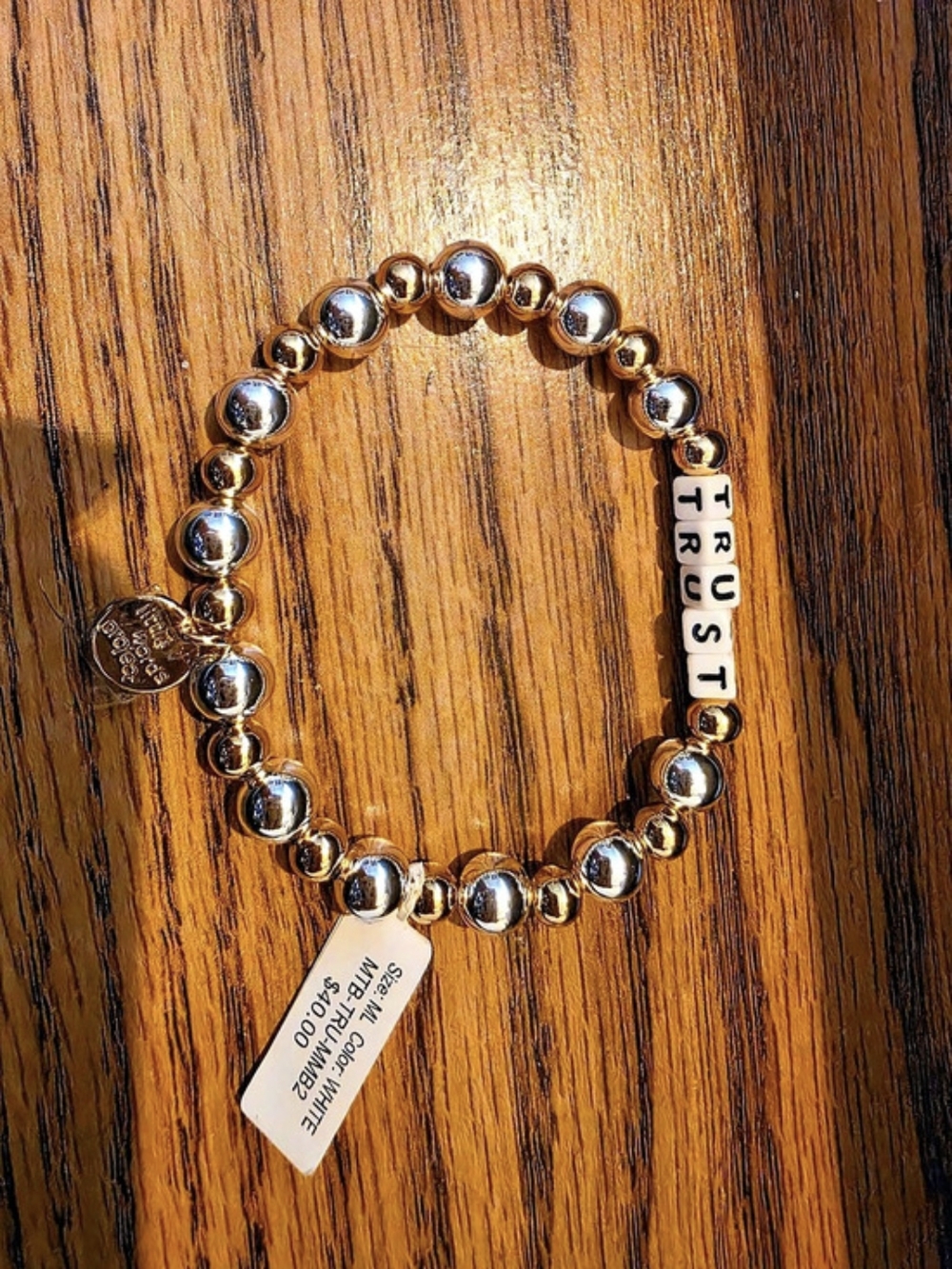 Little Words Project Fearless Beaded Letter Bracelet White & Silver